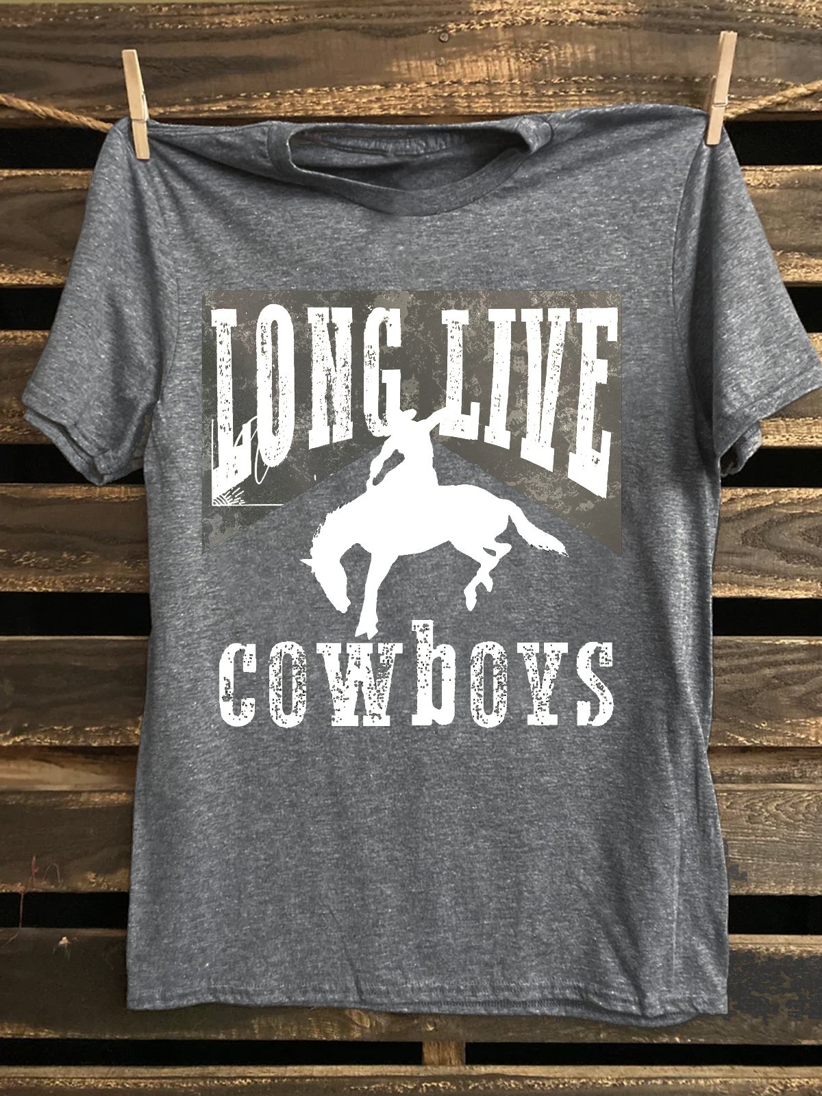 Crew Neck Western Style Long Live Cowboys T-Shirt