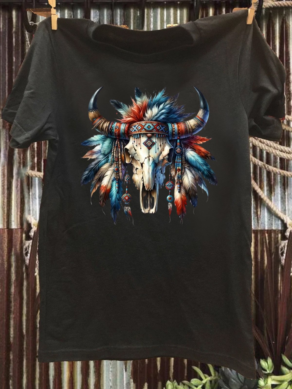 Western Style Crew Neck Cattle Loose T-Shirt