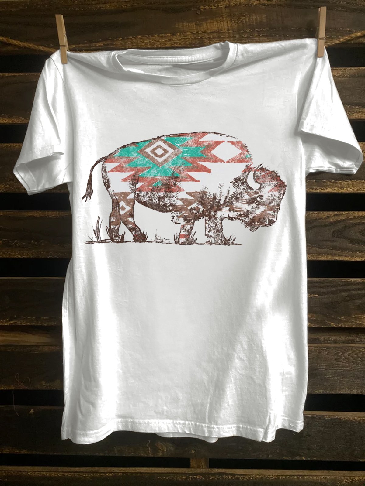 Cotton Western Style Buffalo  Loose T-Shirt