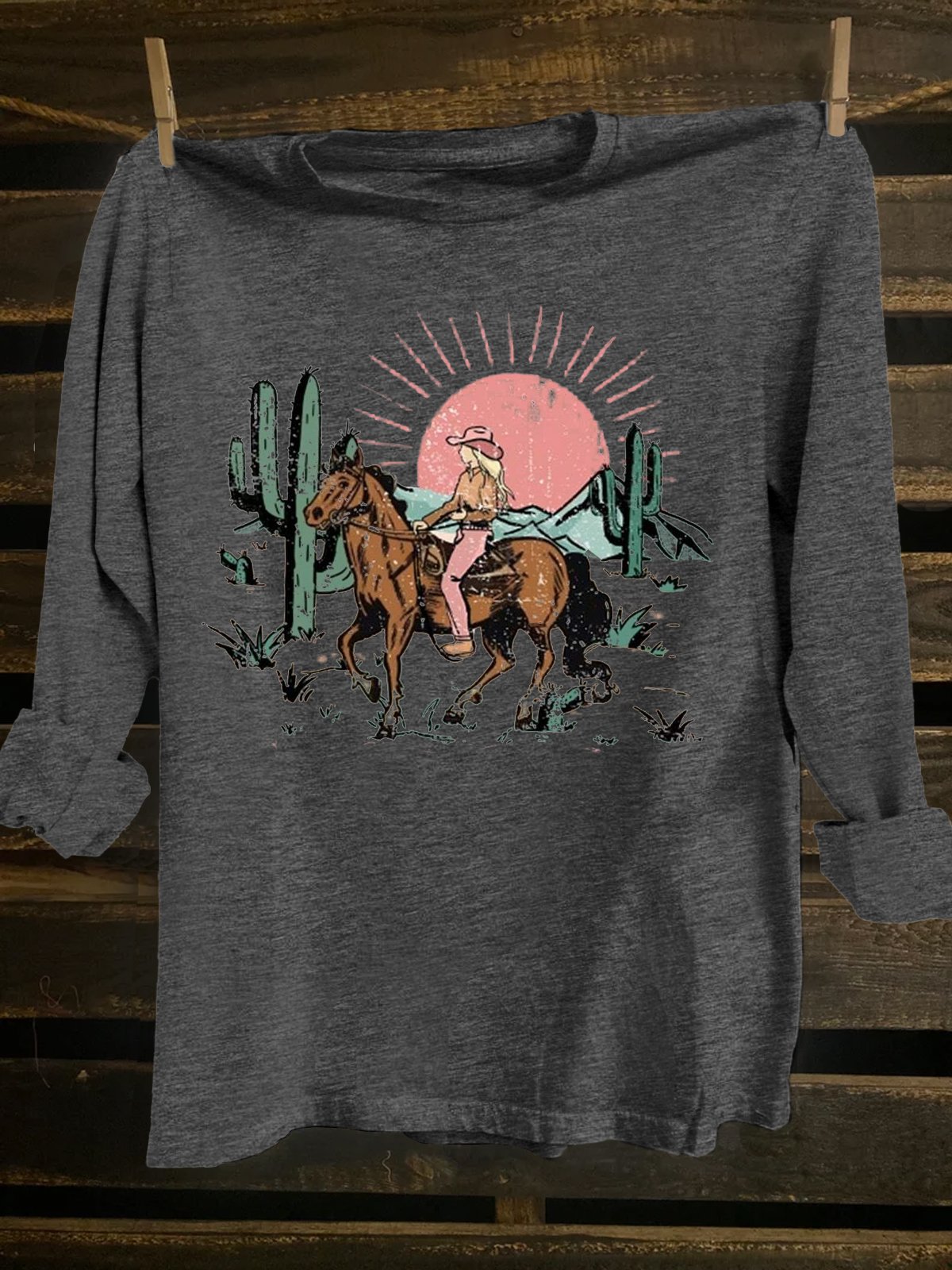 Loose Crew Neck Western Style Scenery T-Shirt