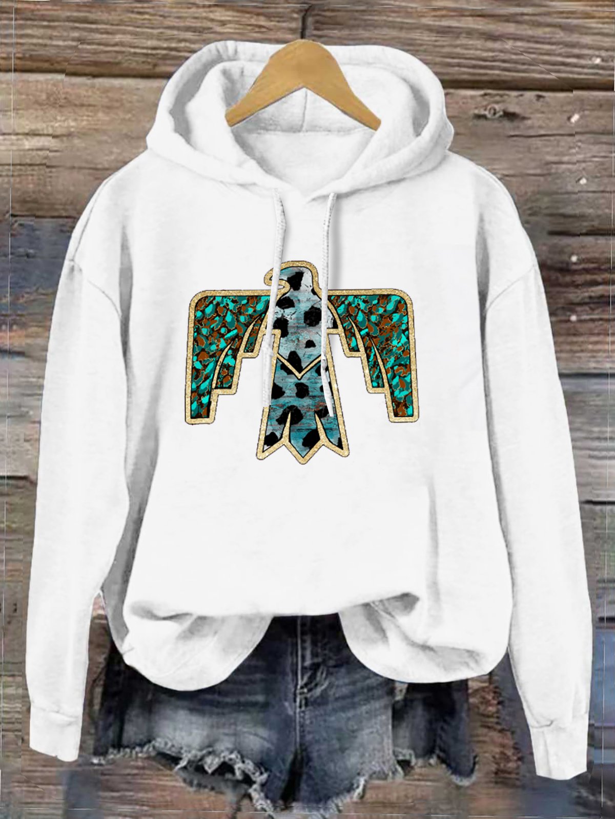 Hoodie Cotton-Blend Western Style Random Print Hoodie