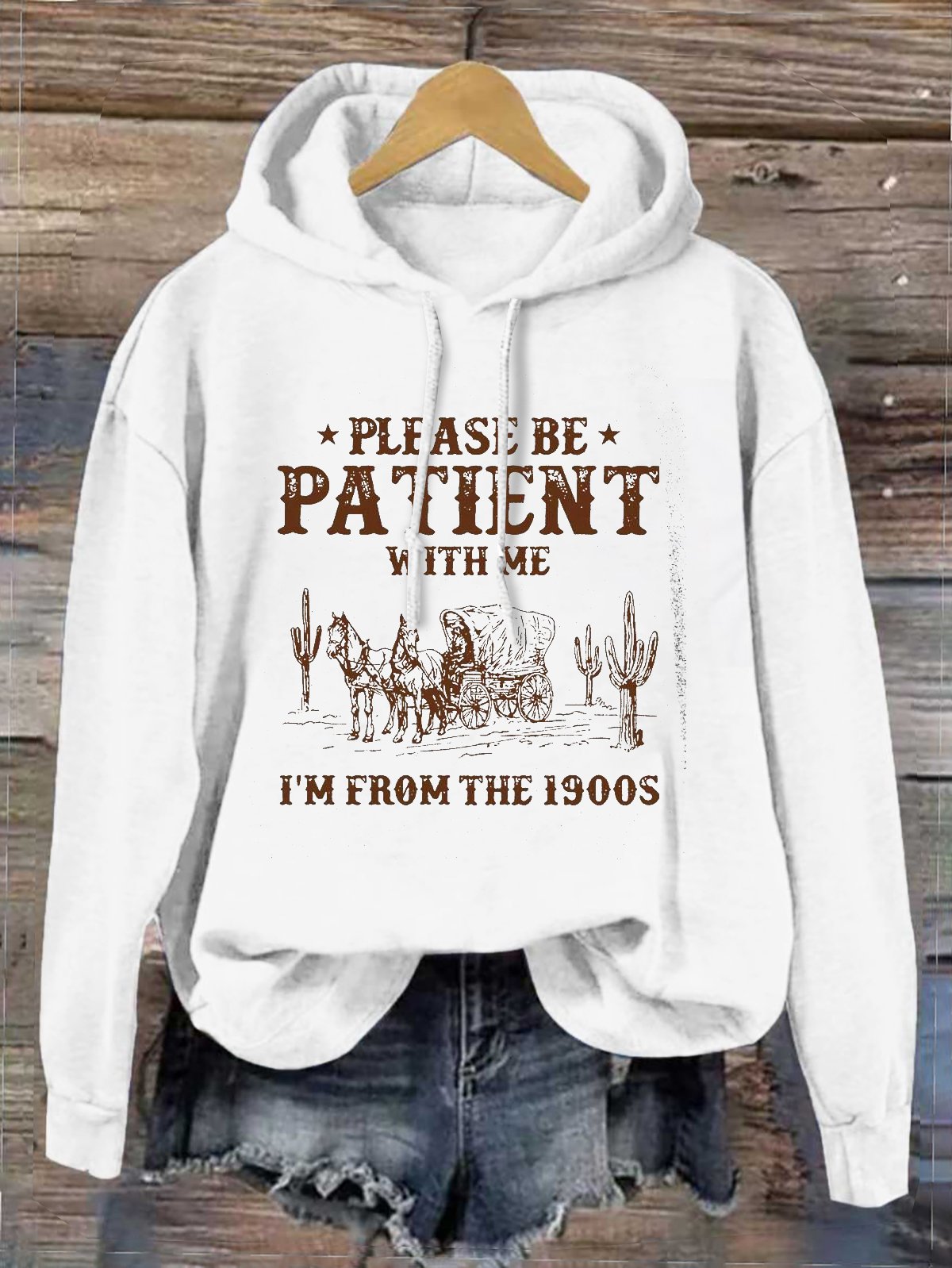 Cotton-Blend Loose Hoodie Western Style Hoodie