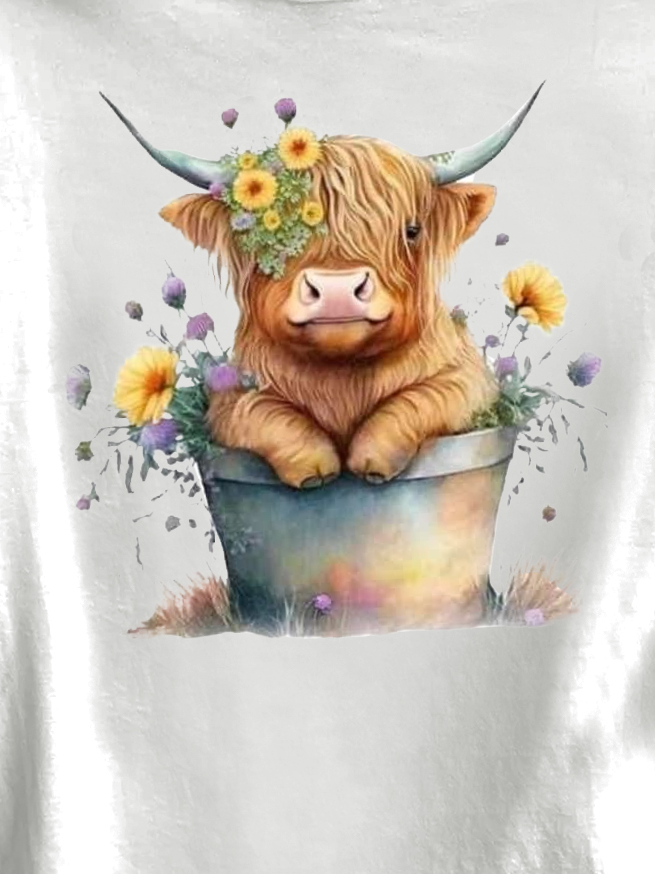 Western Style Loose Cattle Cotton-Blend T-Shirt