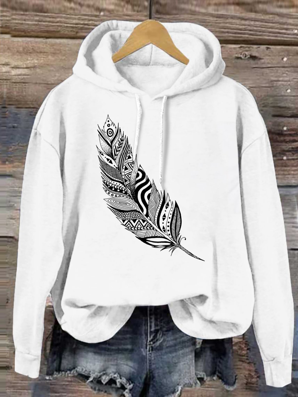 Feather Pattern Loose Western Style Hoodie