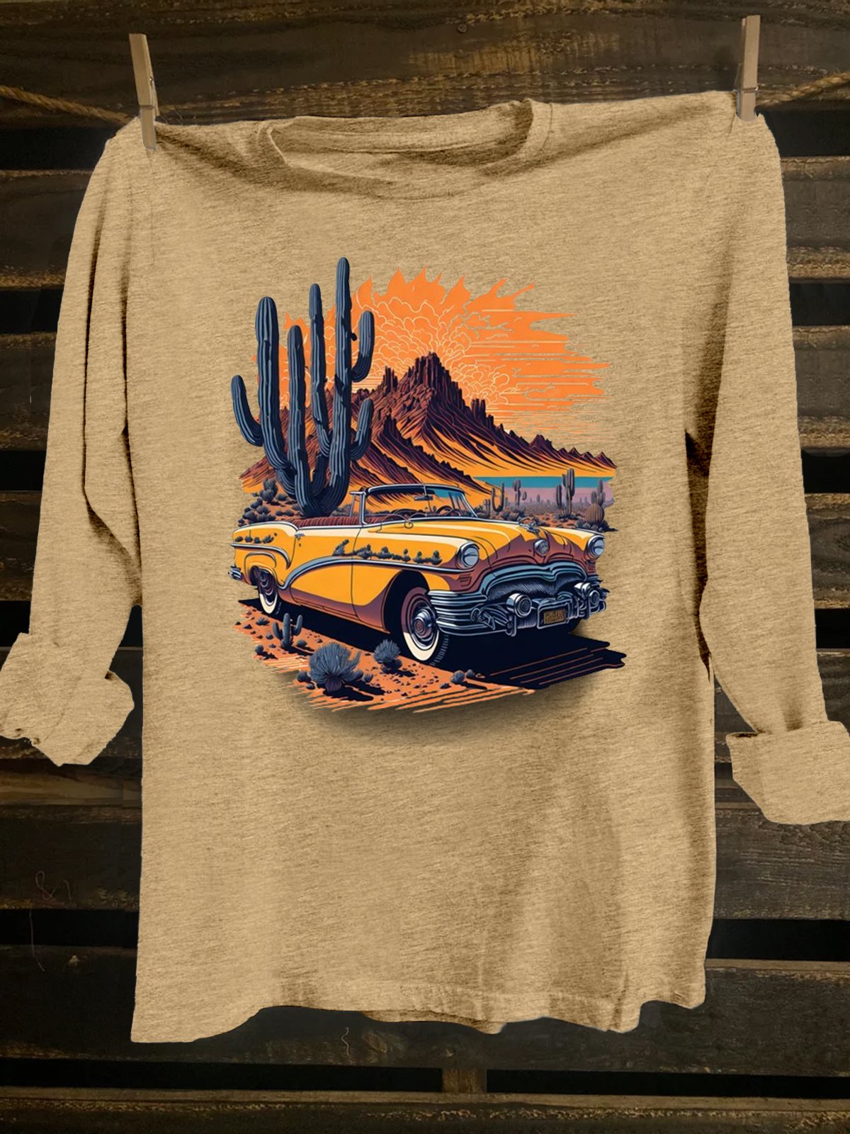 Western Style Loose Crew Neck Car T-Shirt