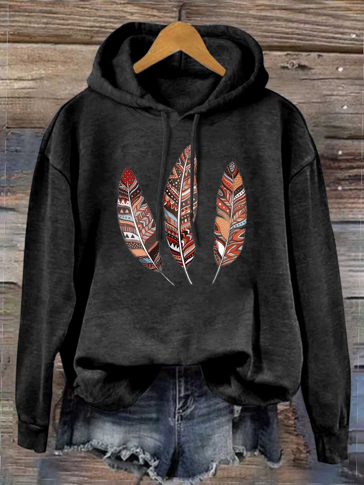 Cotton-Blend Western Style Loose Hoodie