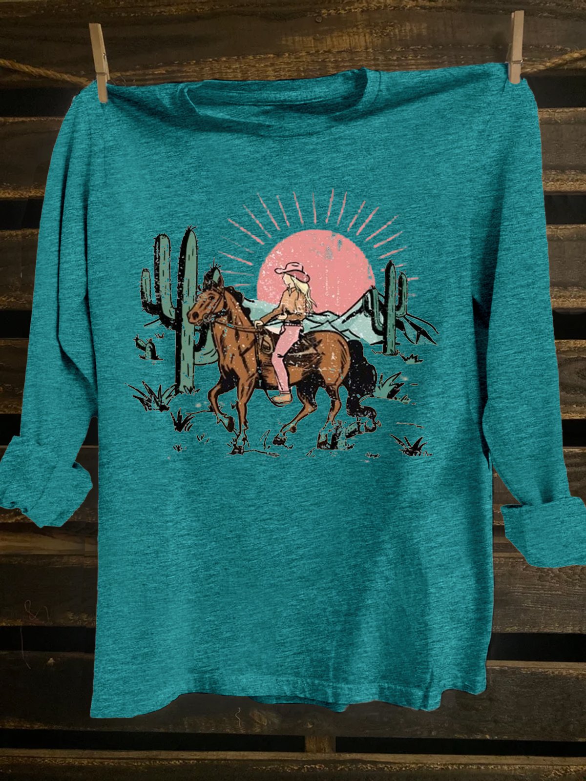 Loose Crew Neck Western Style Scenery T-Shirt