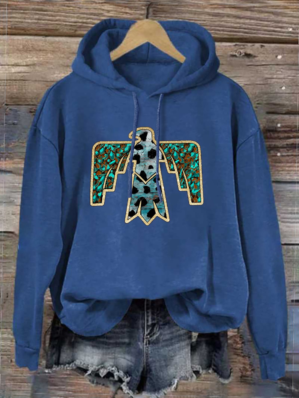 Hoodie Cotton-Blend Western Style Random Print Hoodie