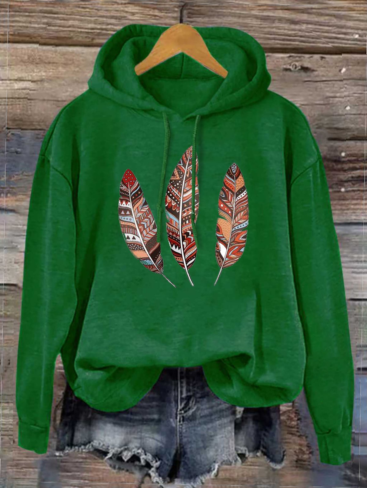 Cotton-Blend Western Style Loose Hoodie