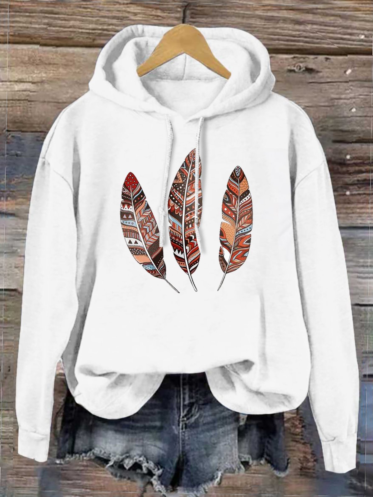 Cotton-Blend Western Style Loose Hoodie