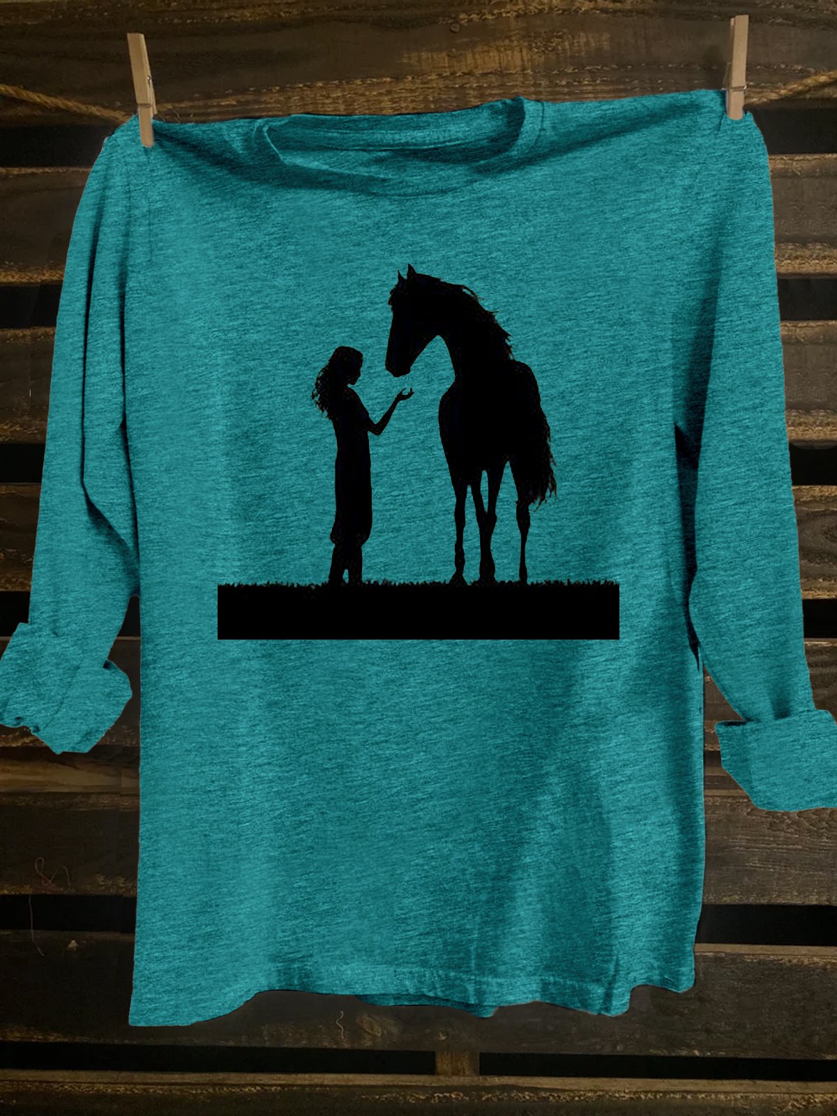 Crew Neck Horse Western Style T-Shirt