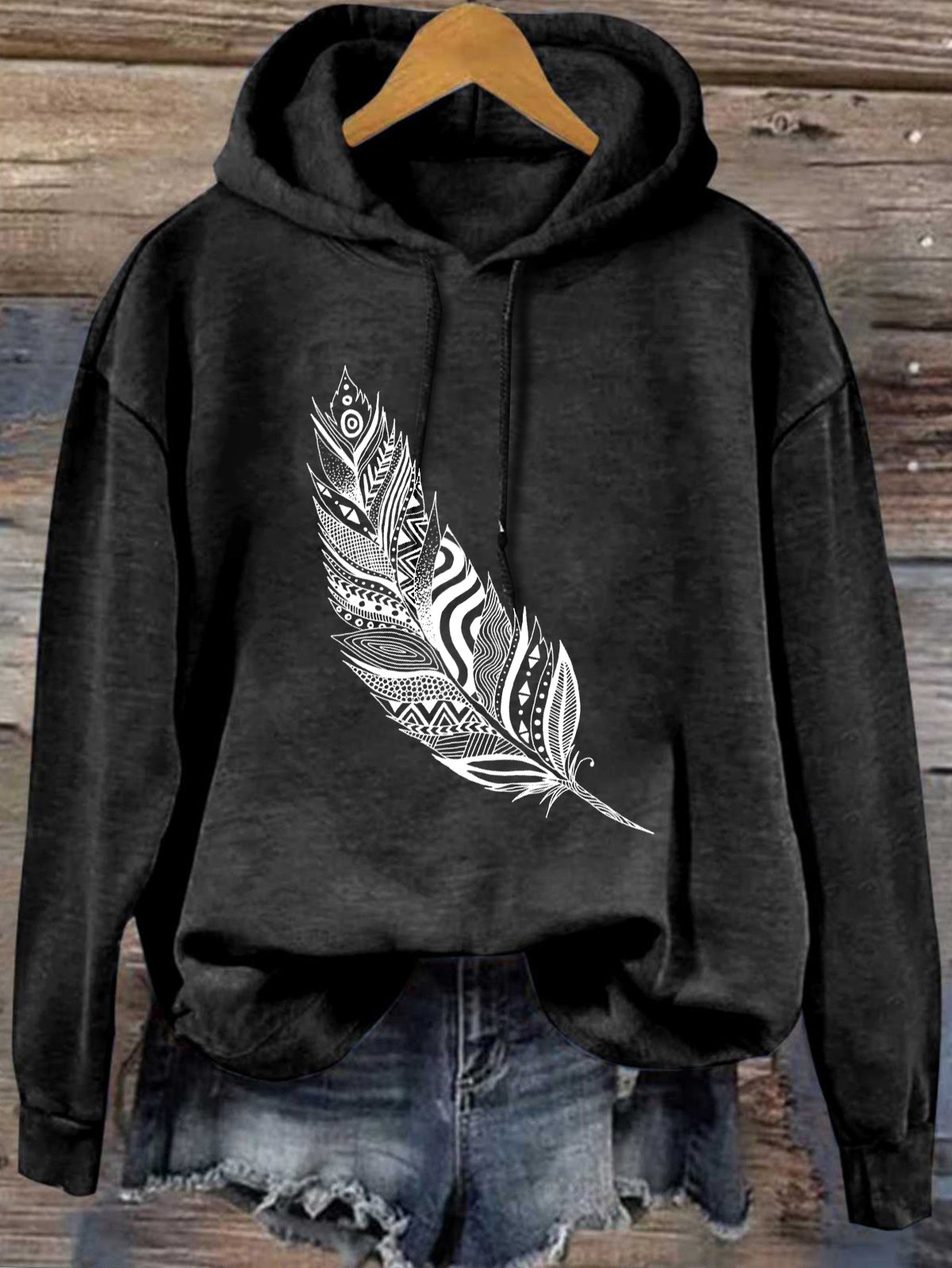 Feather Pattern Loose Western Style Hoodie