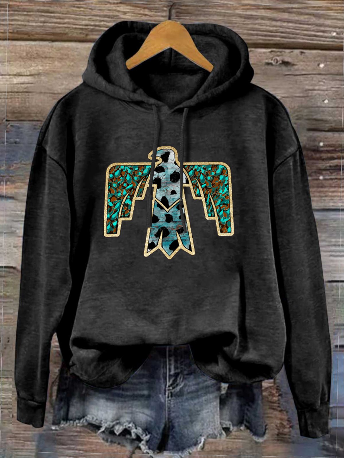 Hoodie Cotton-Blend Western Style Random Print Hoodie