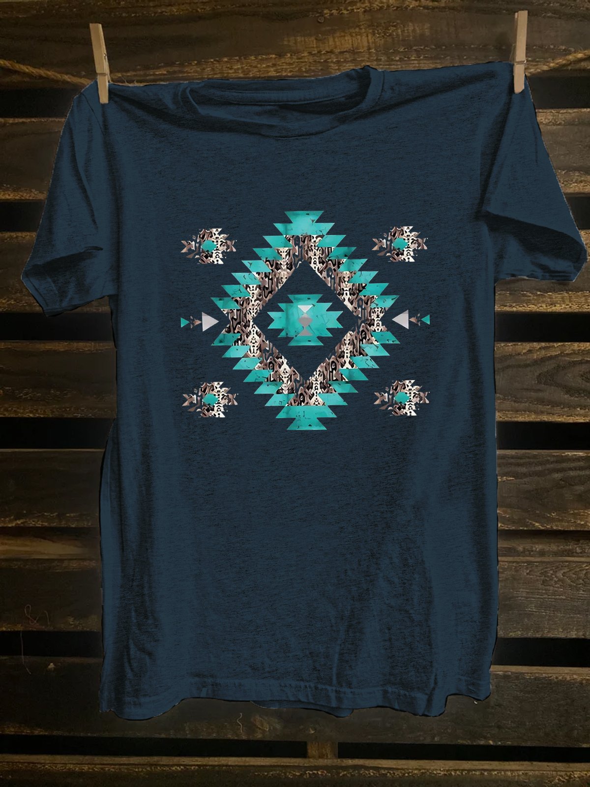 Crew Neck Cotton-Blend Ethnic Geometry Western Style T-Shirt