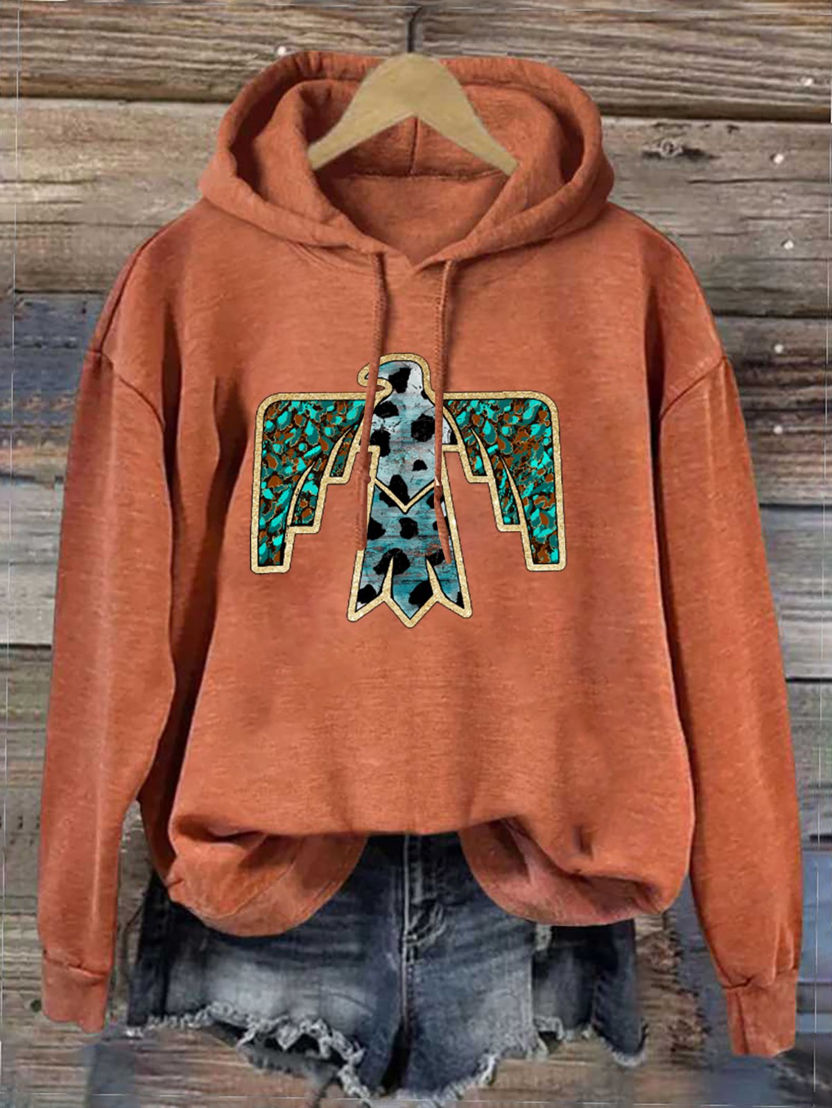 Hoodie Cotton-Blend Western Style Random Print Hoodie