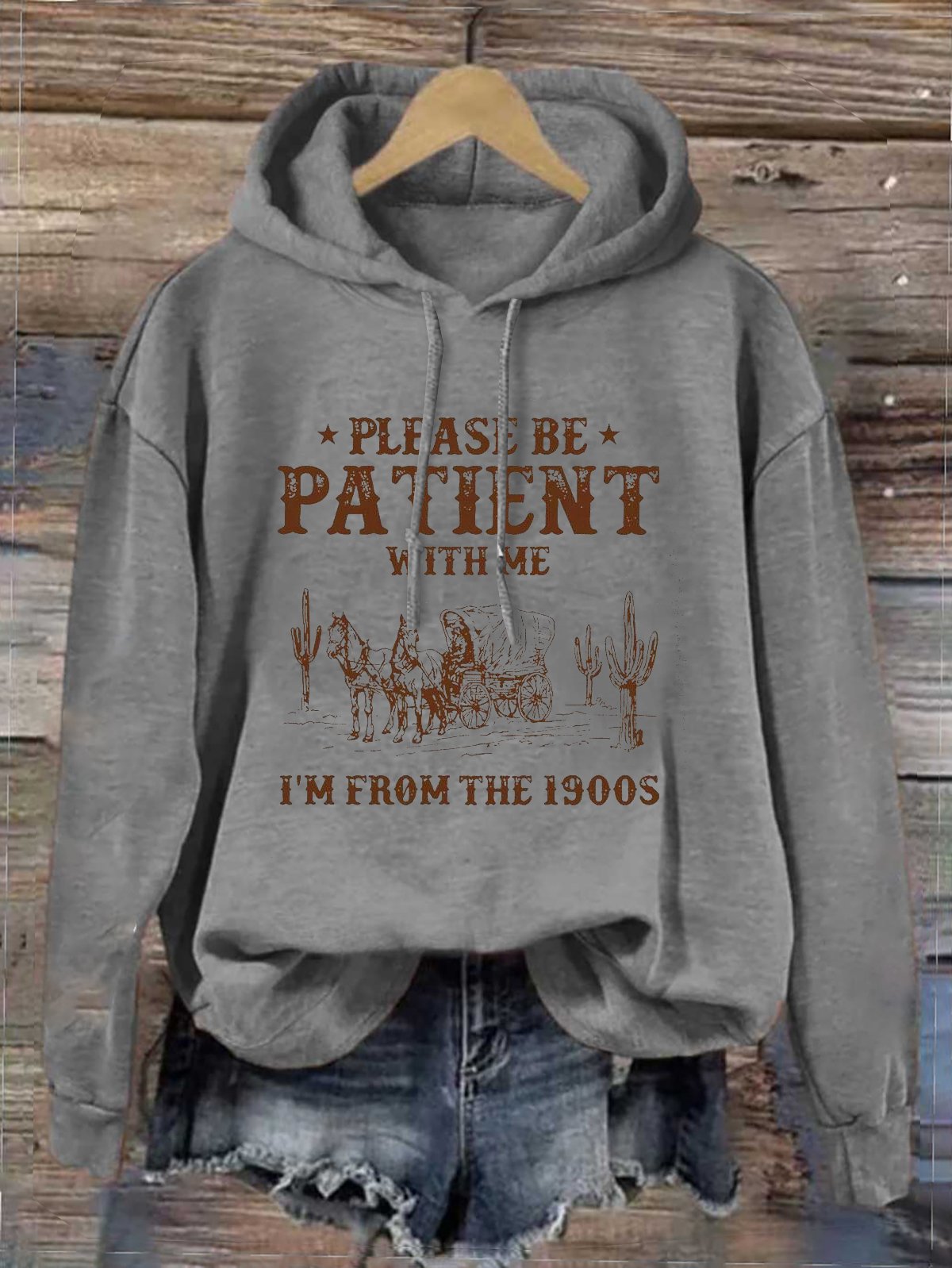 Cotton-Blend Loose Hoodie Western Style Hoodie