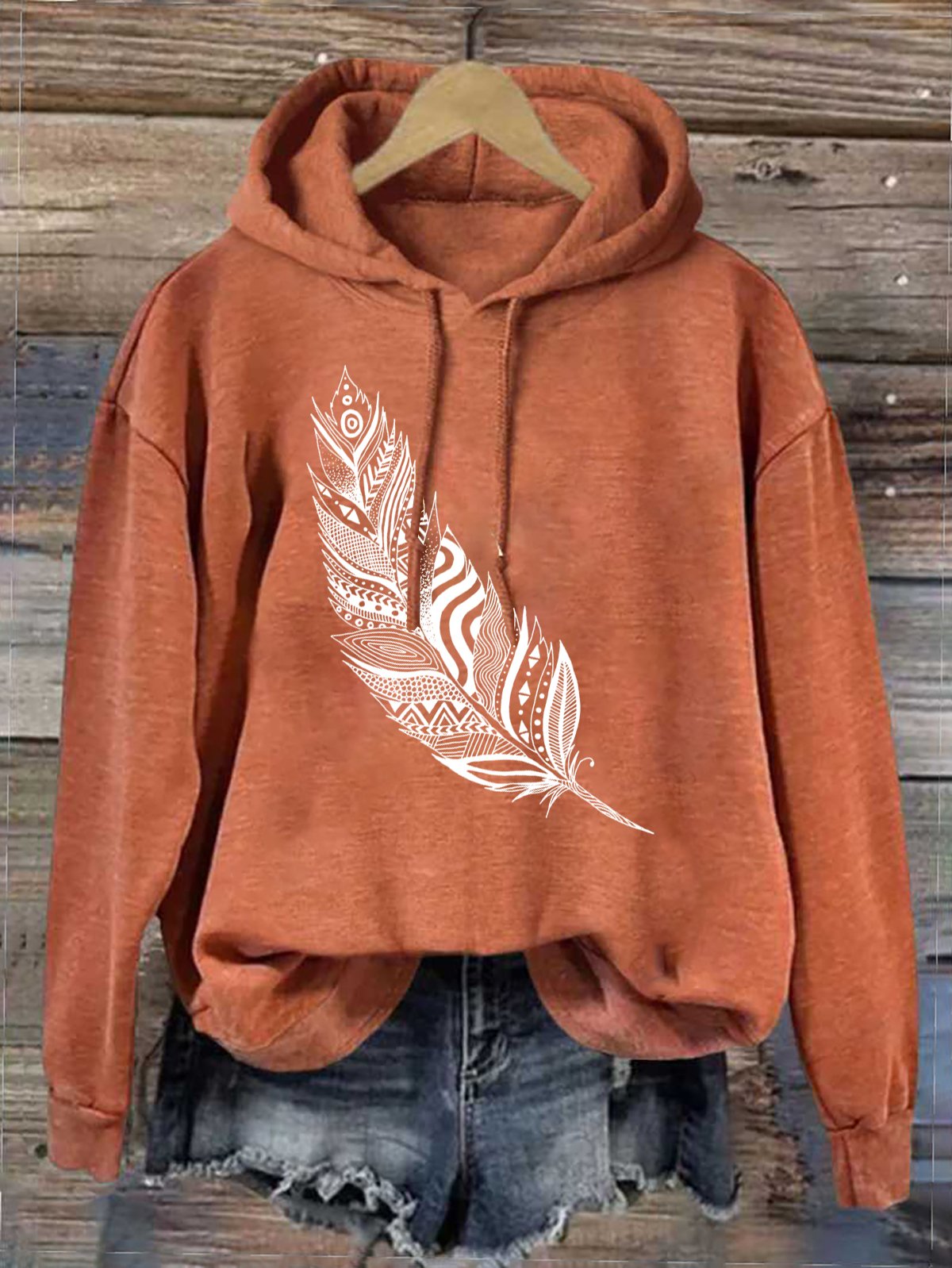 Feather Pattern Loose Western Style Hoodie