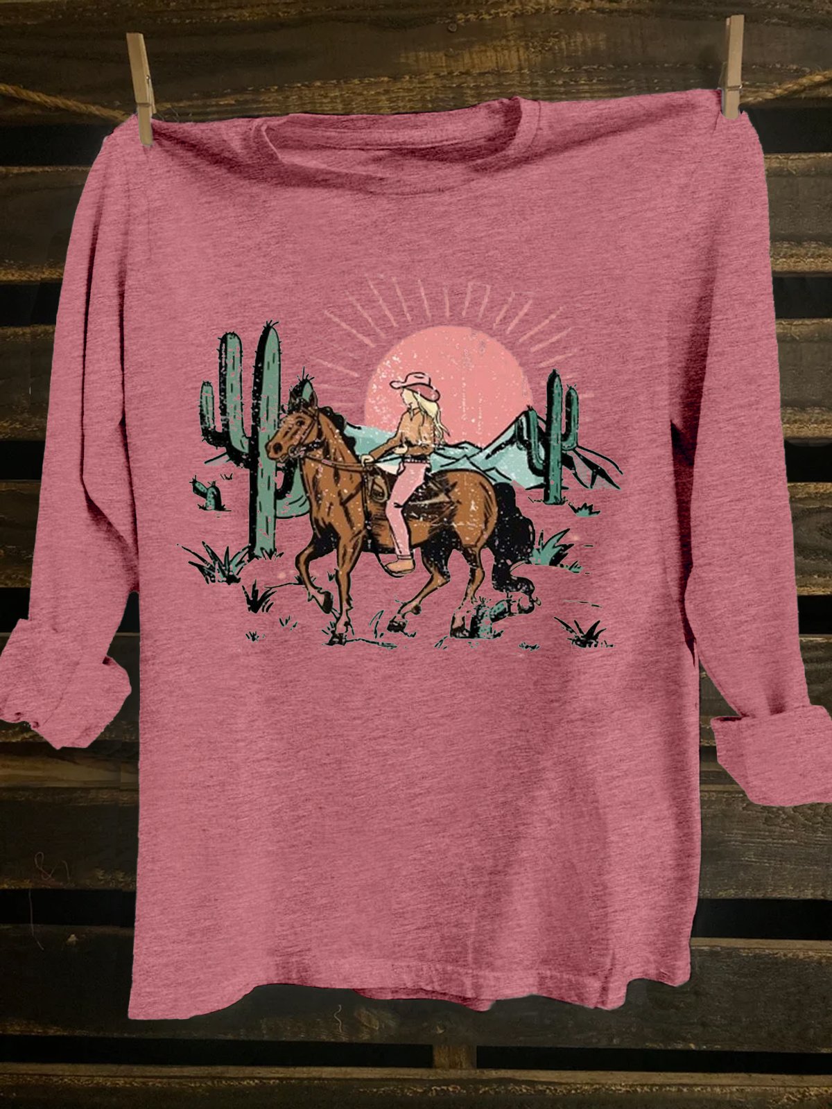 Loose Crew Neck Western Style Scenery T-Shirt