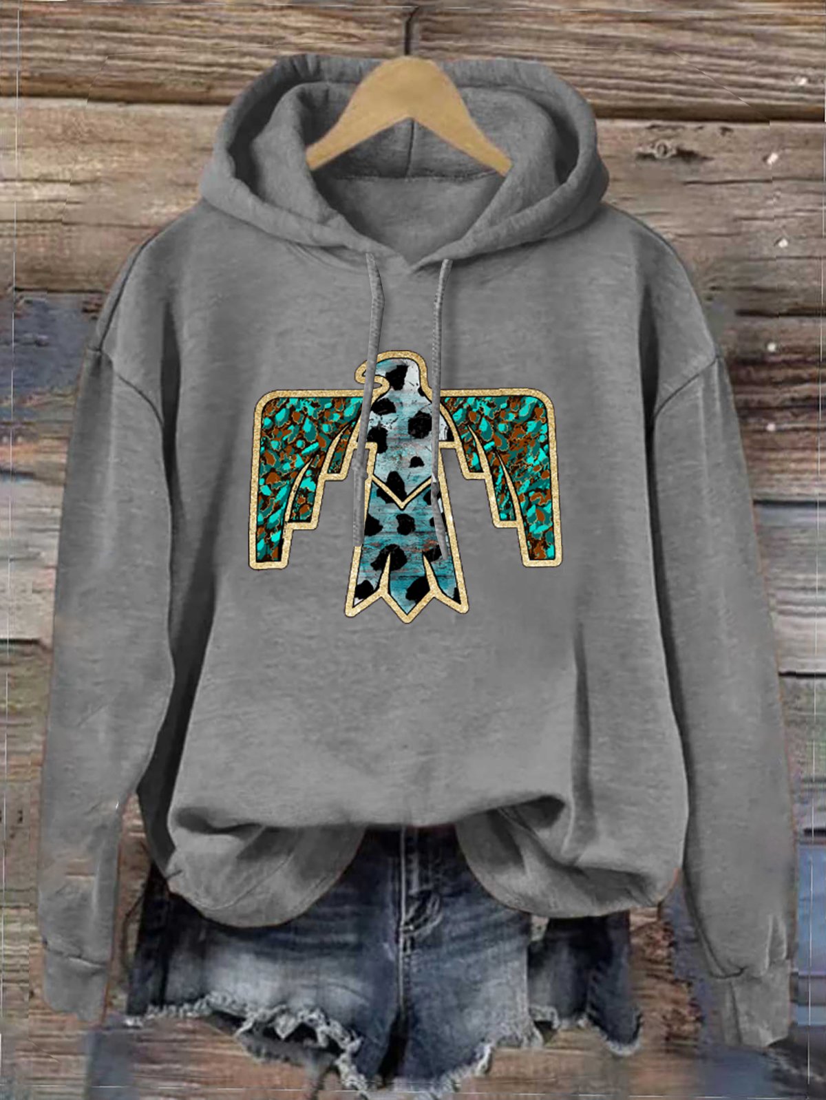 Hoodie Cotton-Blend Western Style Random Print Hoodie