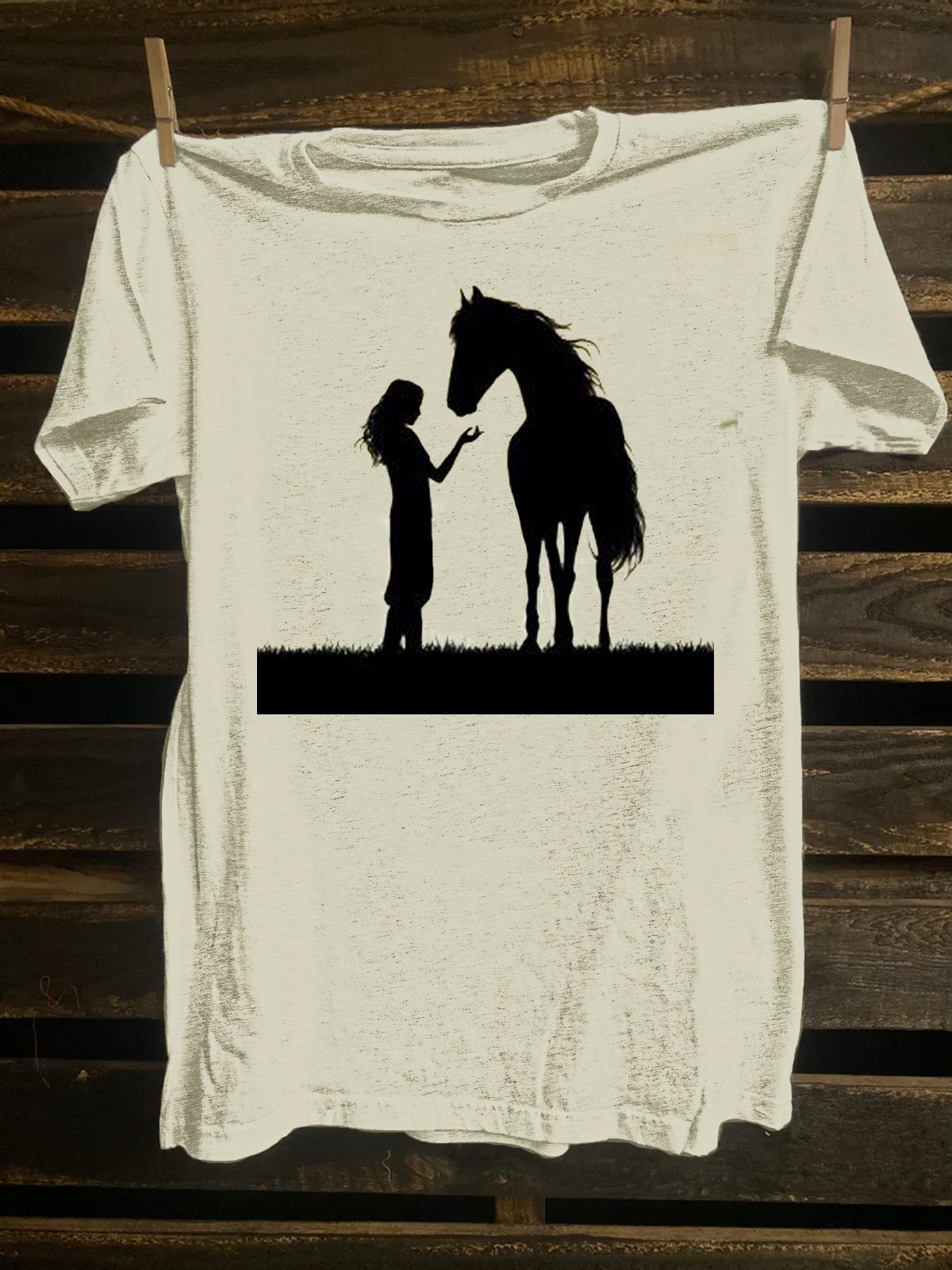 Crew Neck Horse Western Style T-Shirt