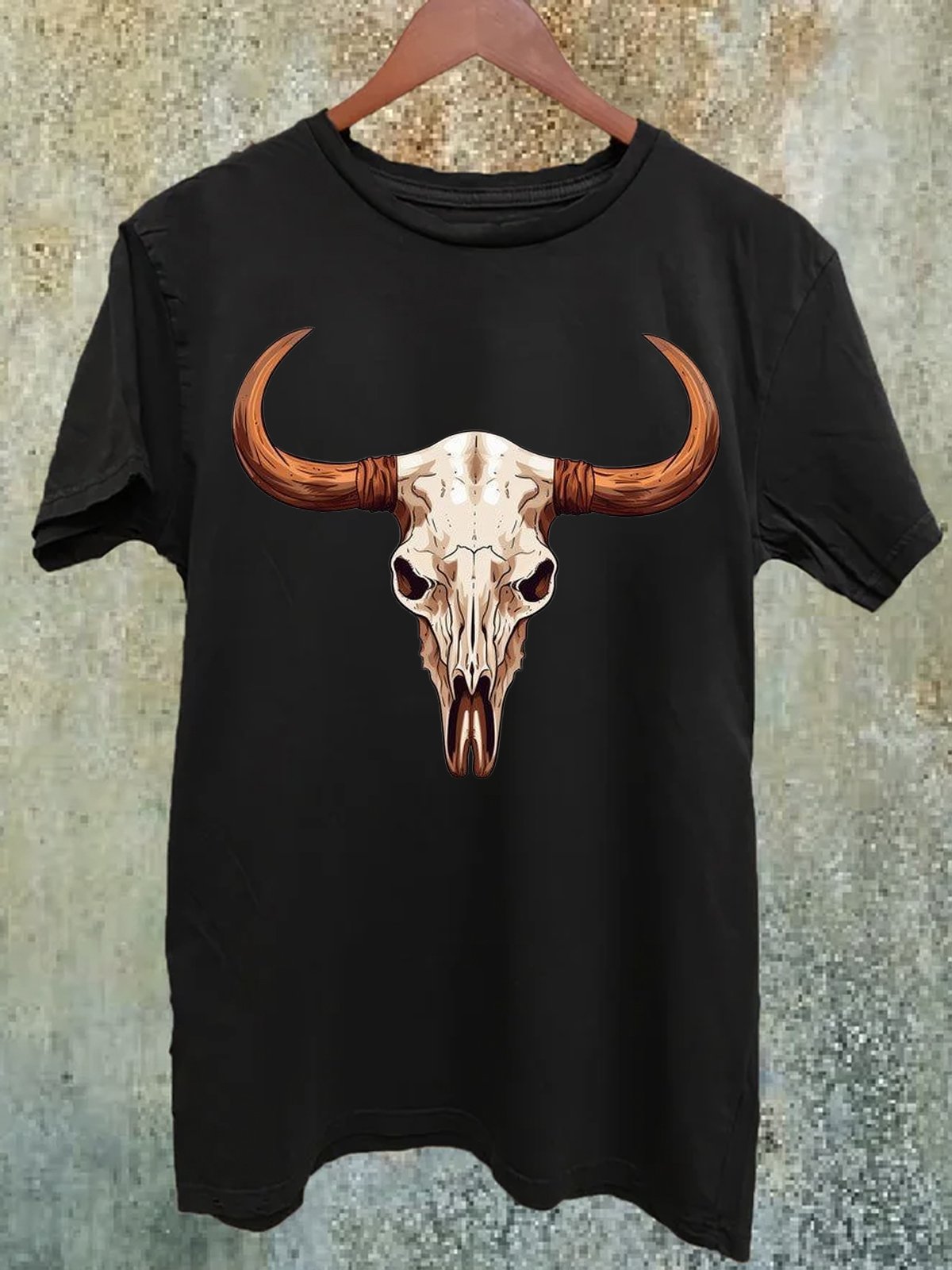 Cotton-Blend Western Style Crew Neck Cattle T-Shirt