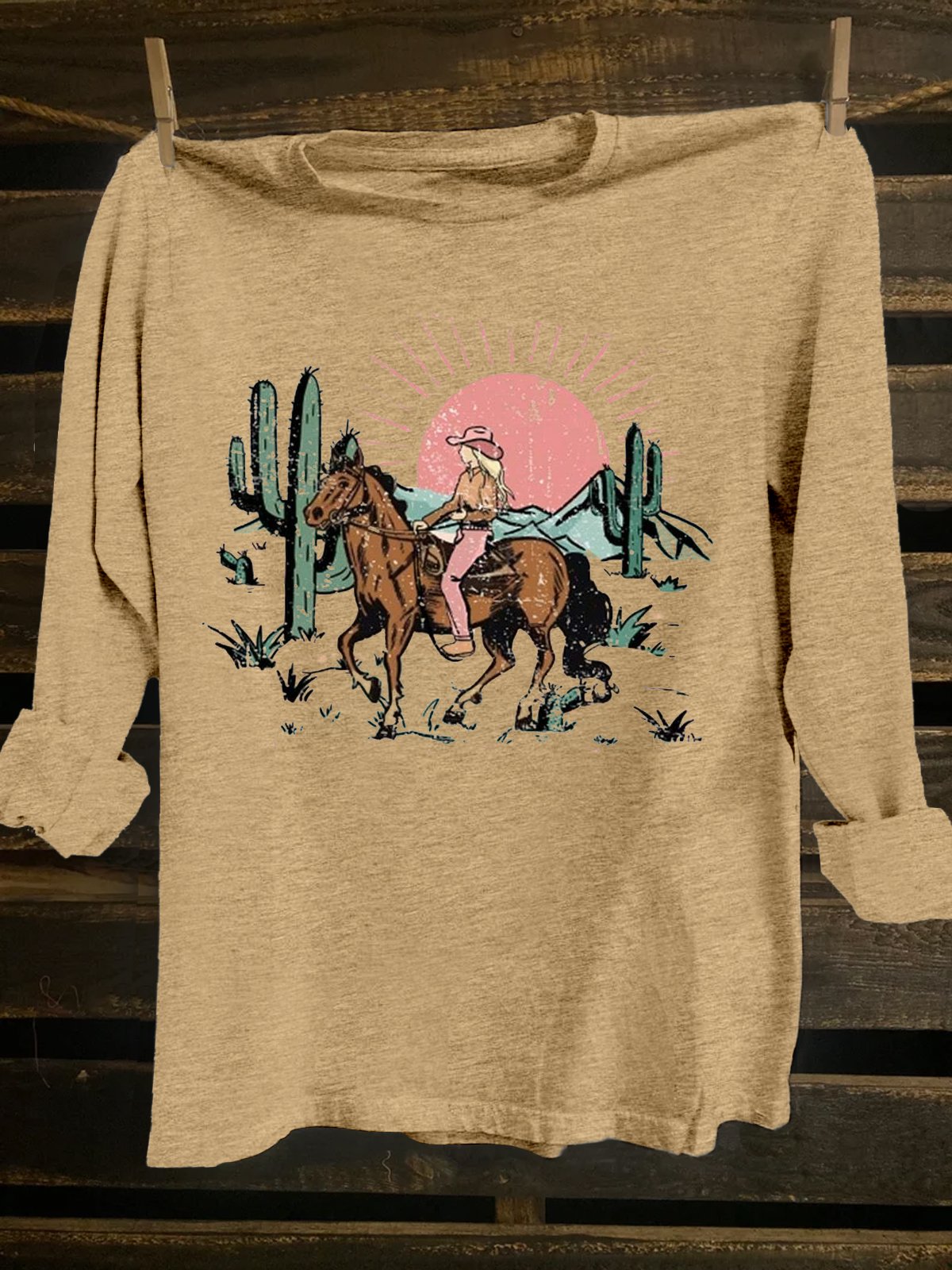 Loose Crew Neck Western Style Scenery T-Shirt