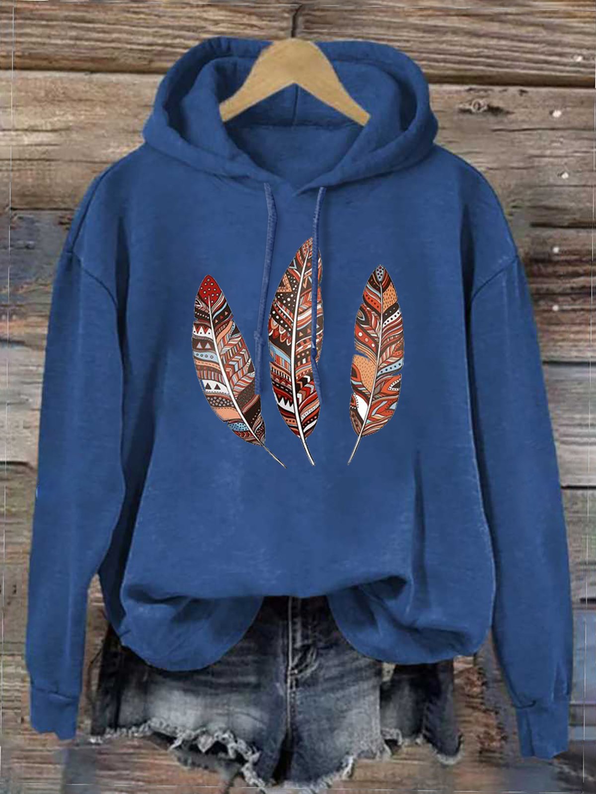 Cotton-Blend Western Style Loose Hoodie