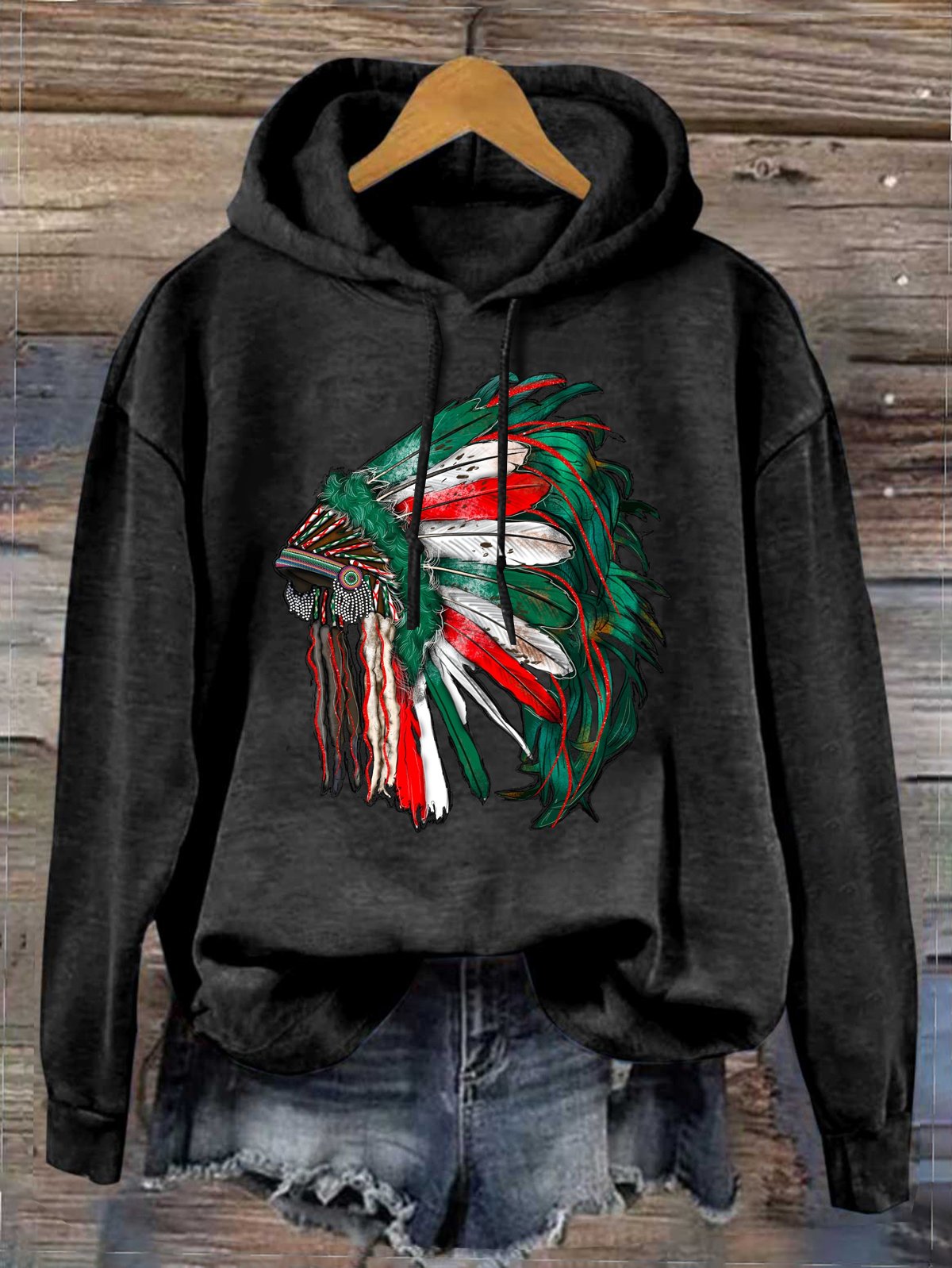 Feather Pattern Western Style Hoodie