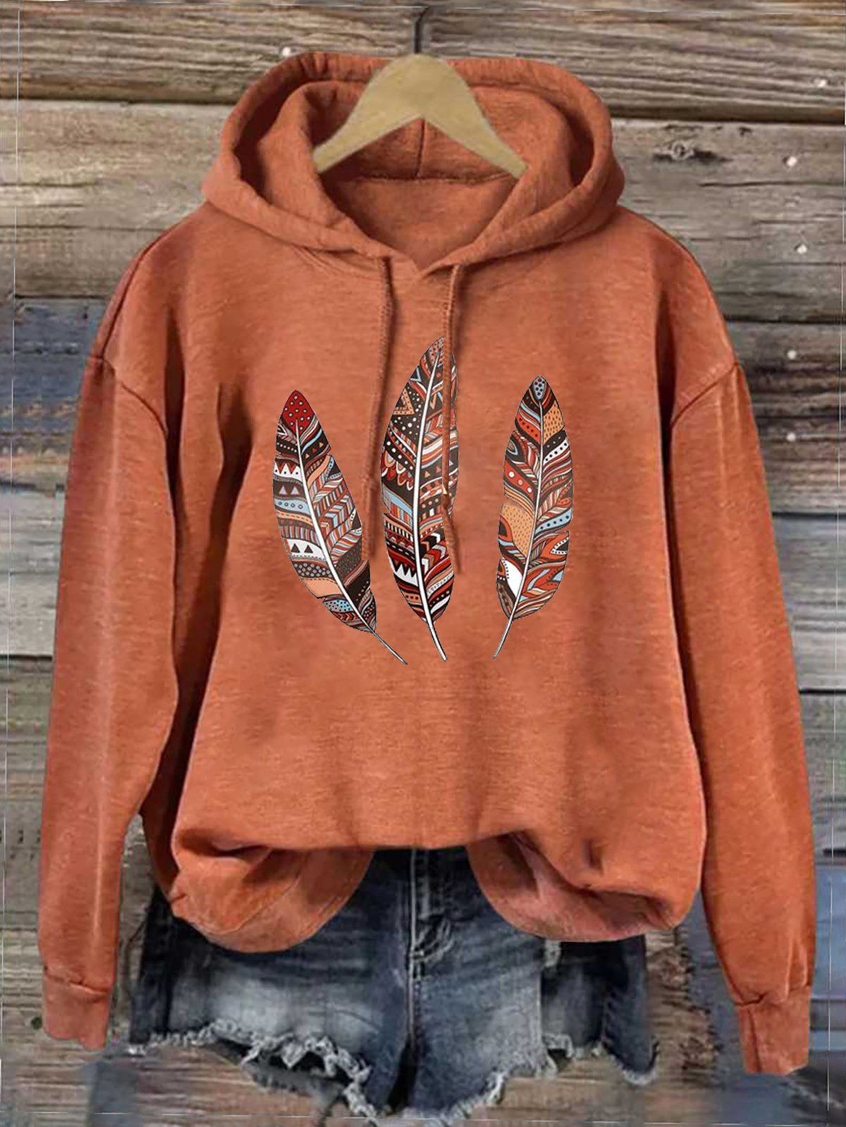 Cotton-Blend Western Style Loose Hoodie