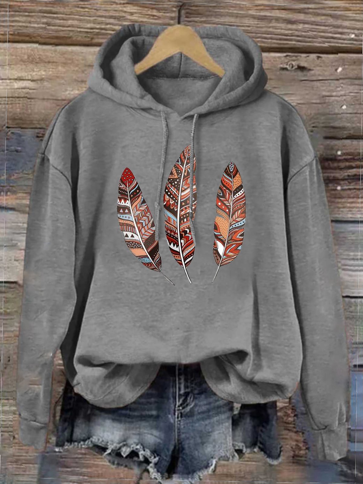 Cotton-Blend Western Style Loose Hoodie