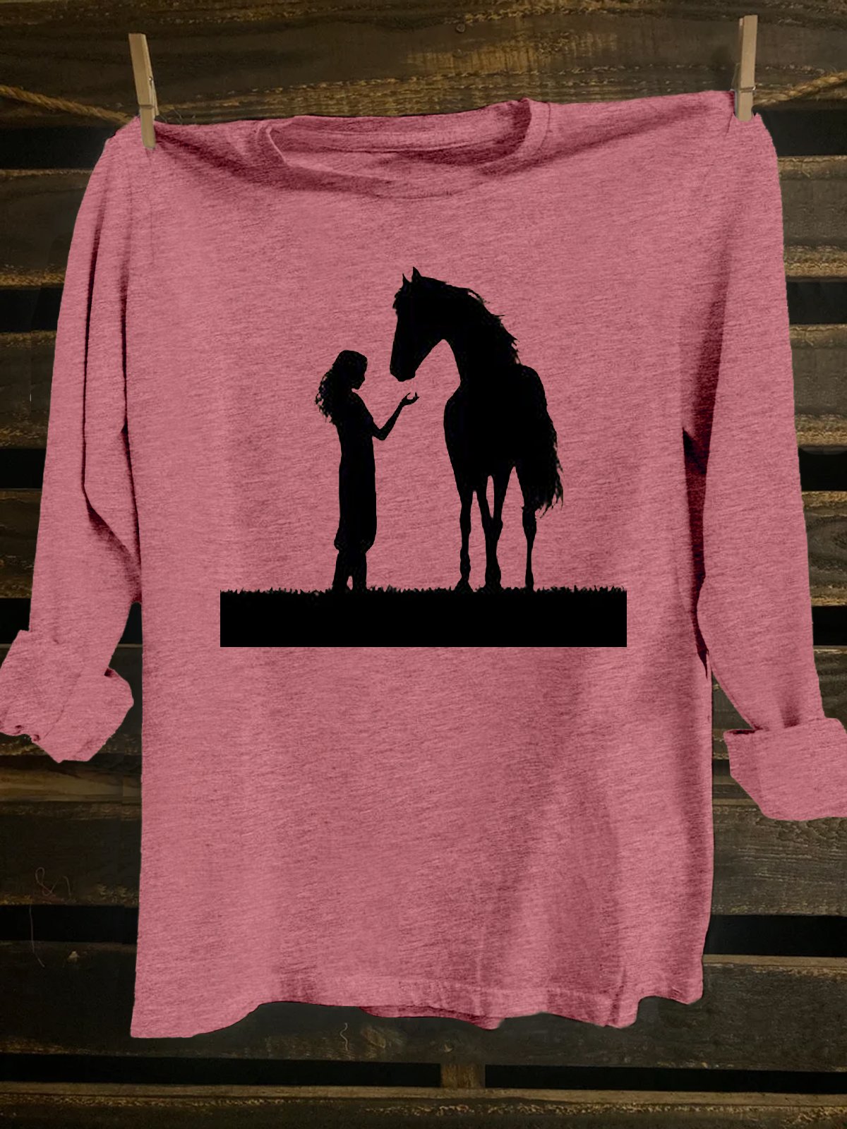 Crew Neck Horse Western Style T-Shirt