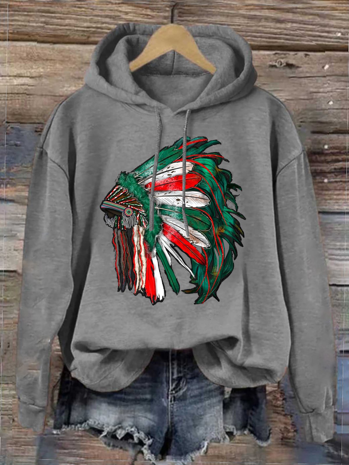 Feather Pattern Western Style Hoodie