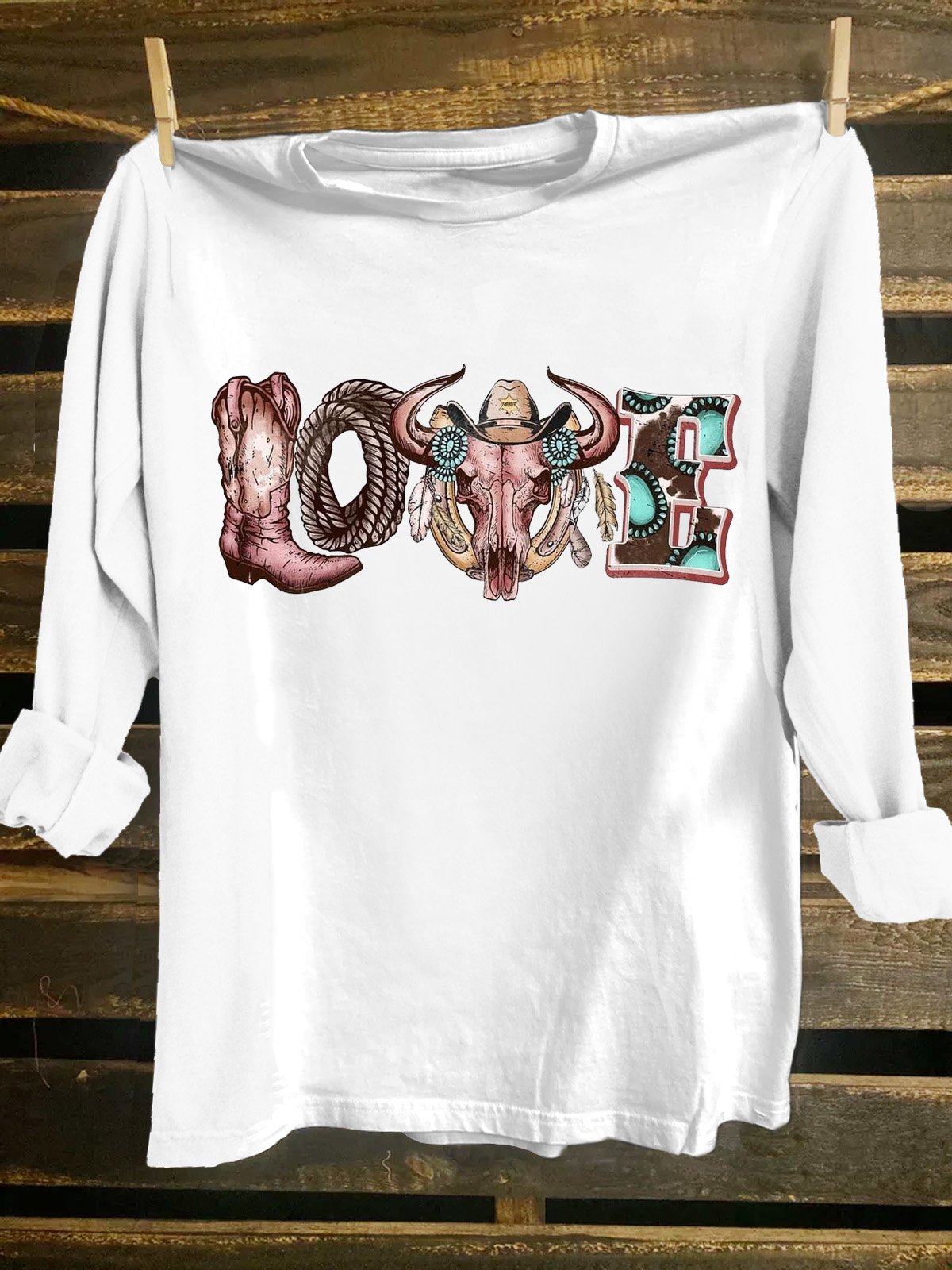 Loose Ethnic Crew Neck Western Style T-Shirt