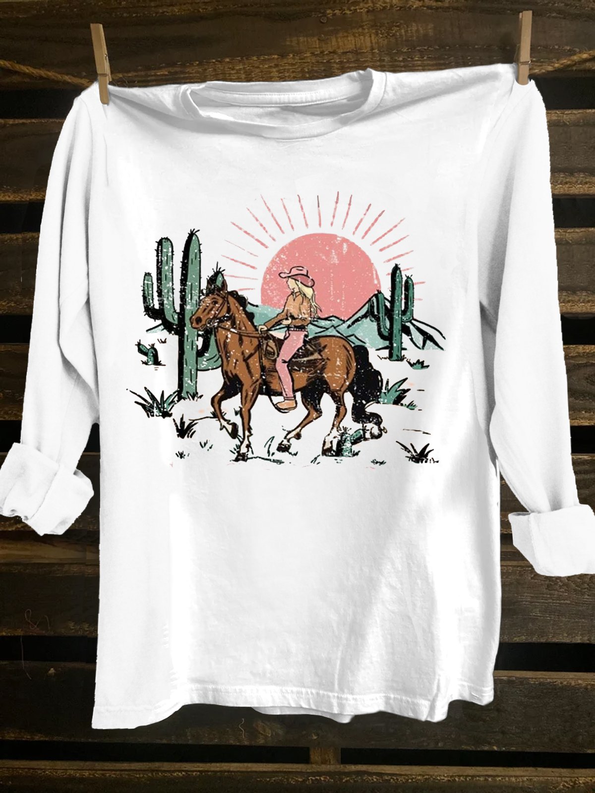 Loose Crew Neck Western Style Scenery T-Shirt