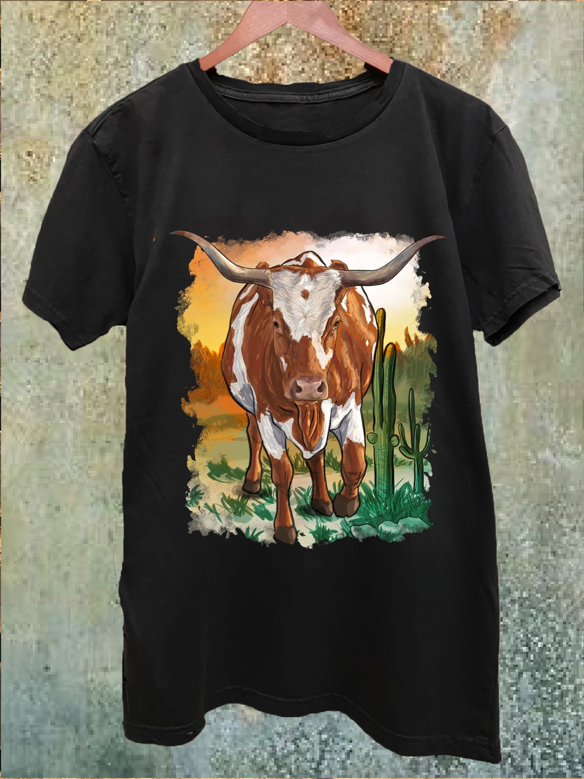 Cotton-Blend Western Style Loose T-Shirt