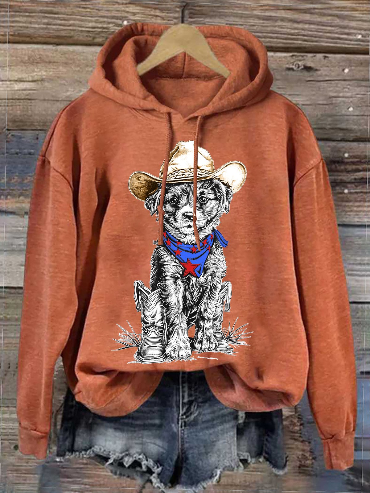 Western Style Cowboy Dog  Hoodie Cotton-Blend Hoodie