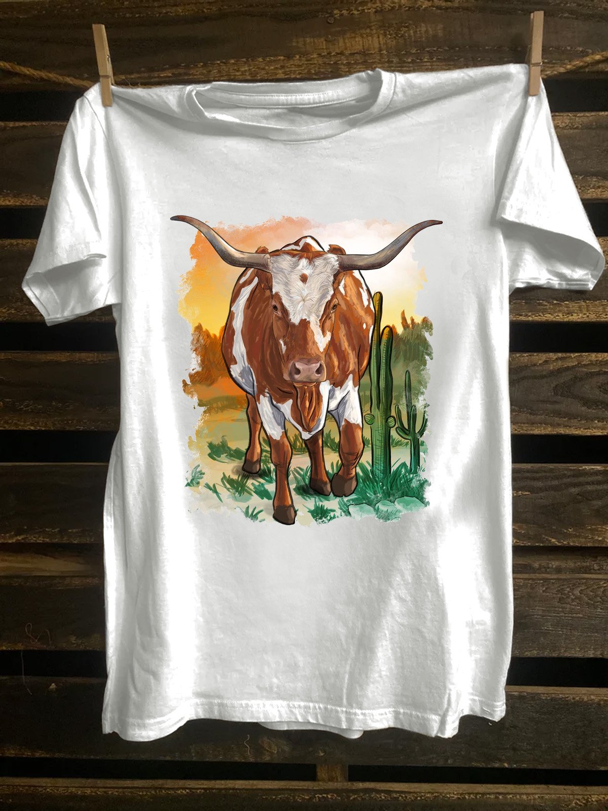 Cotton-Blend Western Style Loose T-Shirt