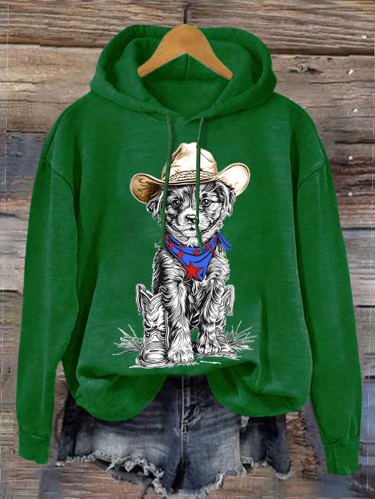 Western Style Cowboy Dog  Hoodie Cotton-Blend Hoodie