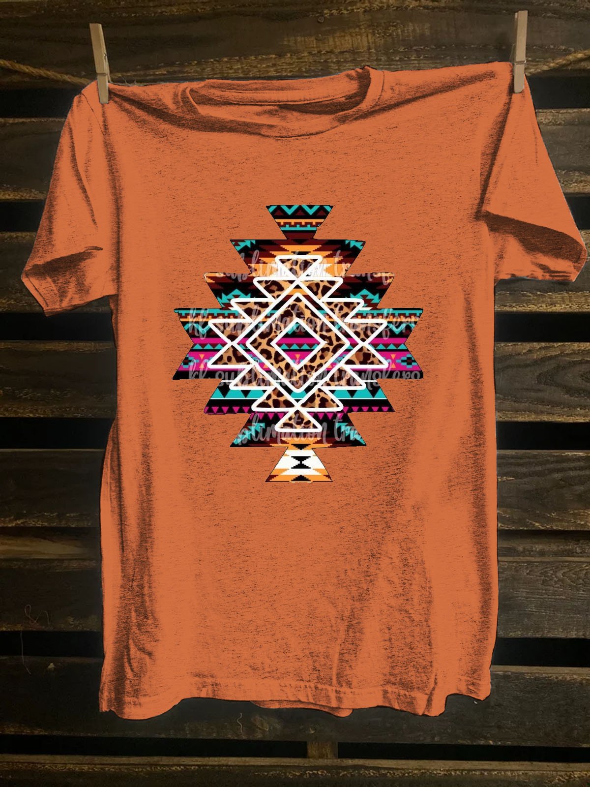 Ethnic Geometry Cotton-Blend Western Style T-Shirt