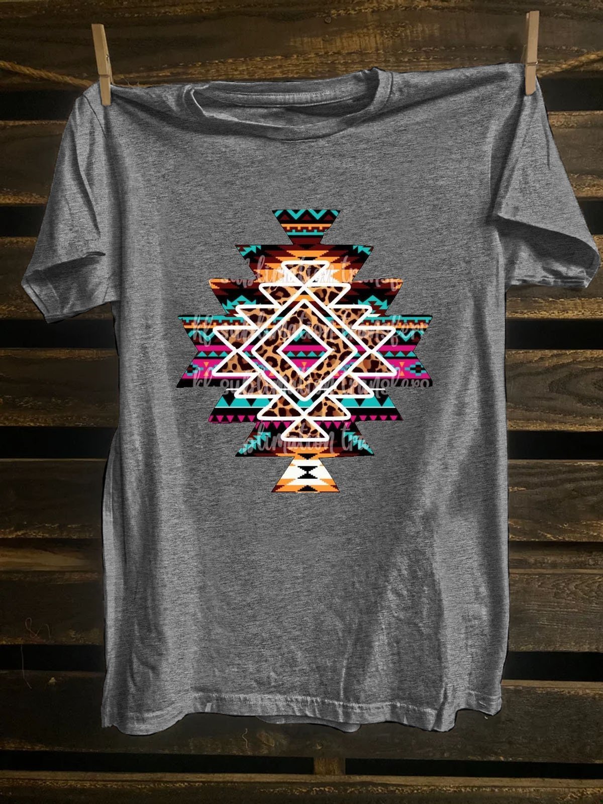 Ethnic Geometry Cotton-Blend Western Style T-Shirt