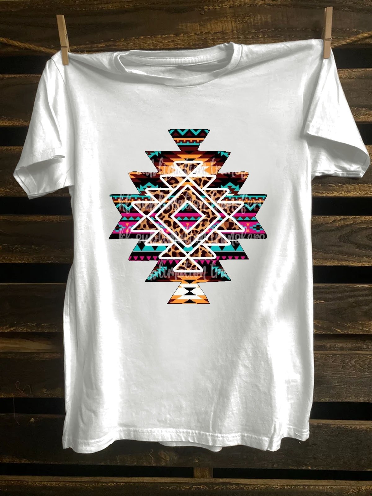 Ethnic Geometry Cotton-Blend Western Style T-Shirt