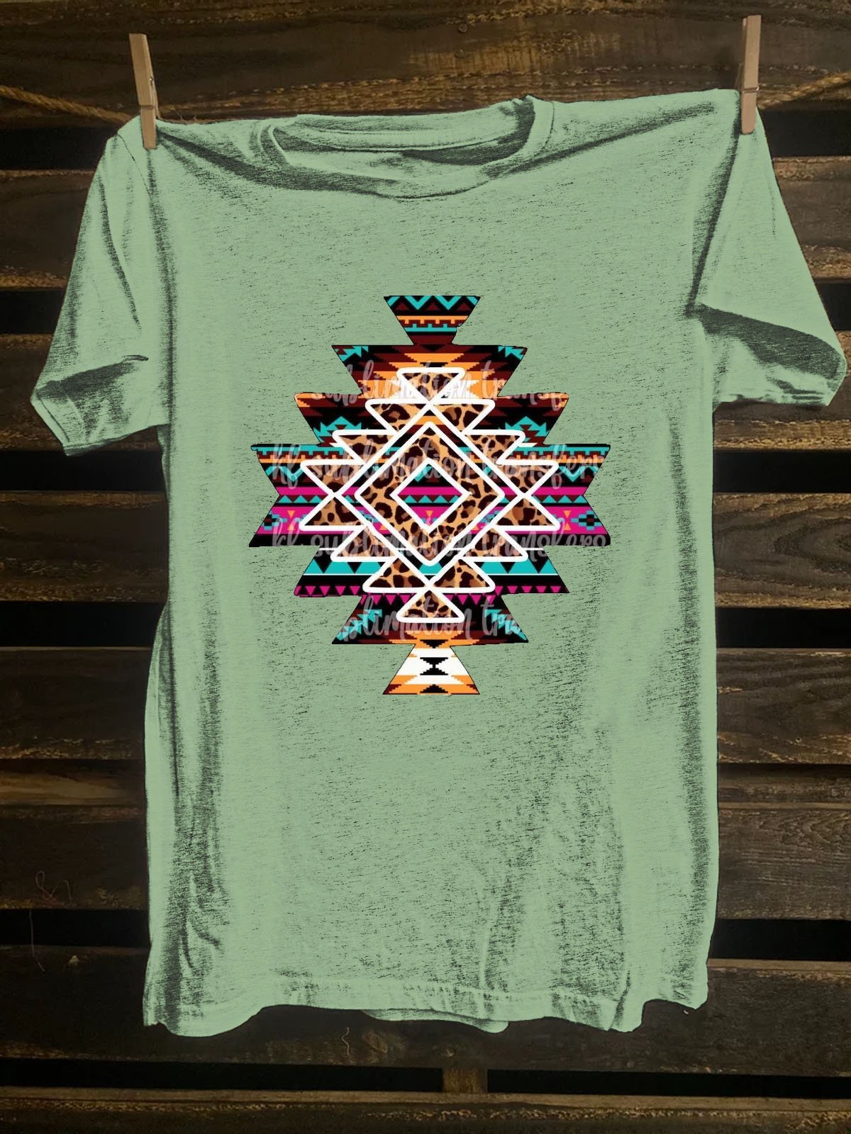 Ethnic Geometry Cotton-Blend Western Style T-Shirt