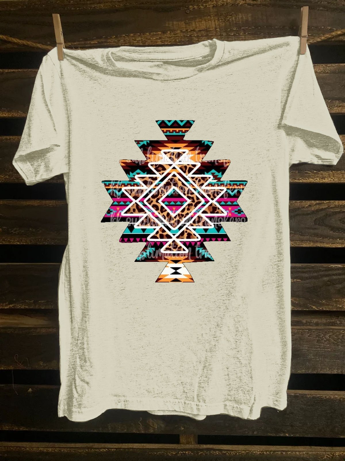 Ethnic Geometry Cotton-Blend Western Style T-Shirt