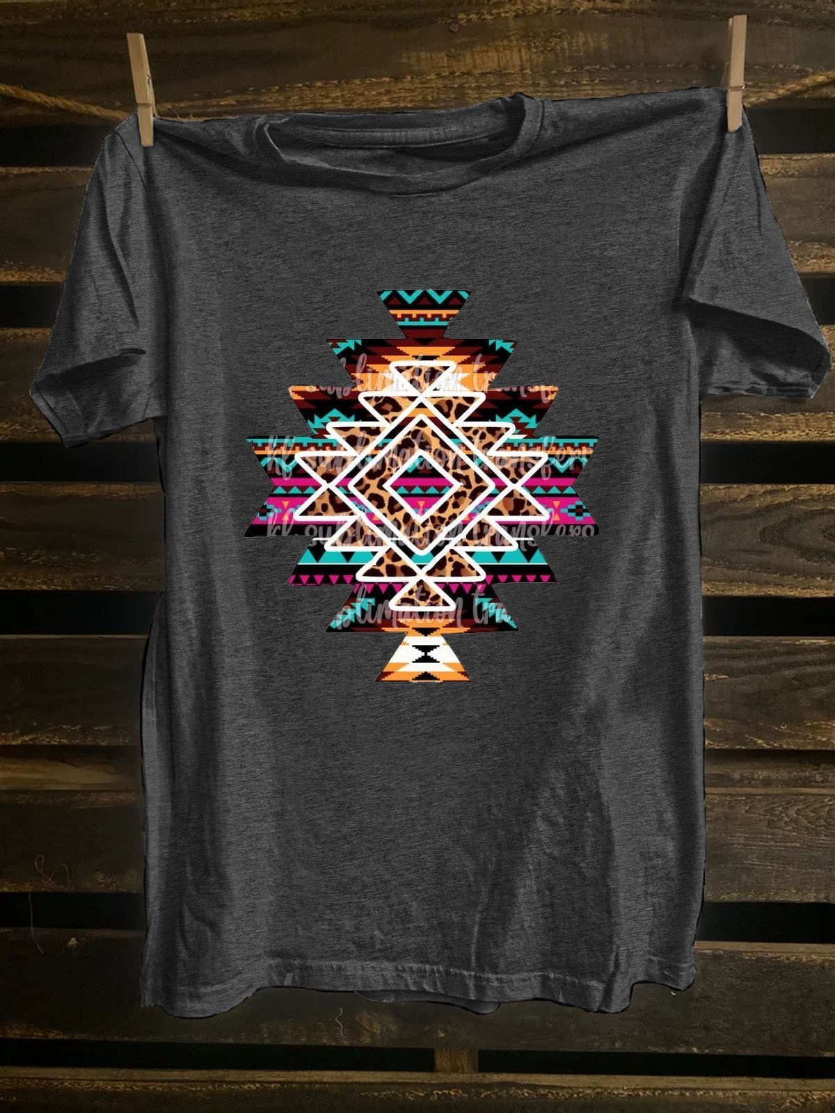 Ethnic Geometry Cotton-Blend Western Style T-Shirt