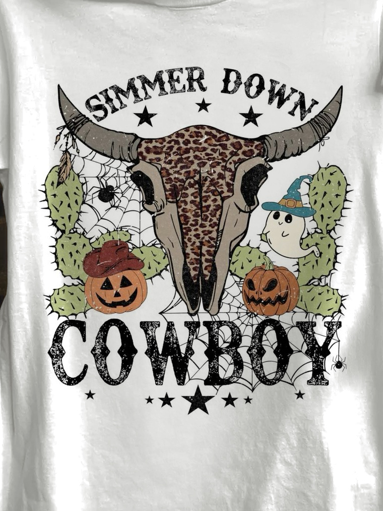 Western Style Loose Halloween Crew Neck T-Shirt