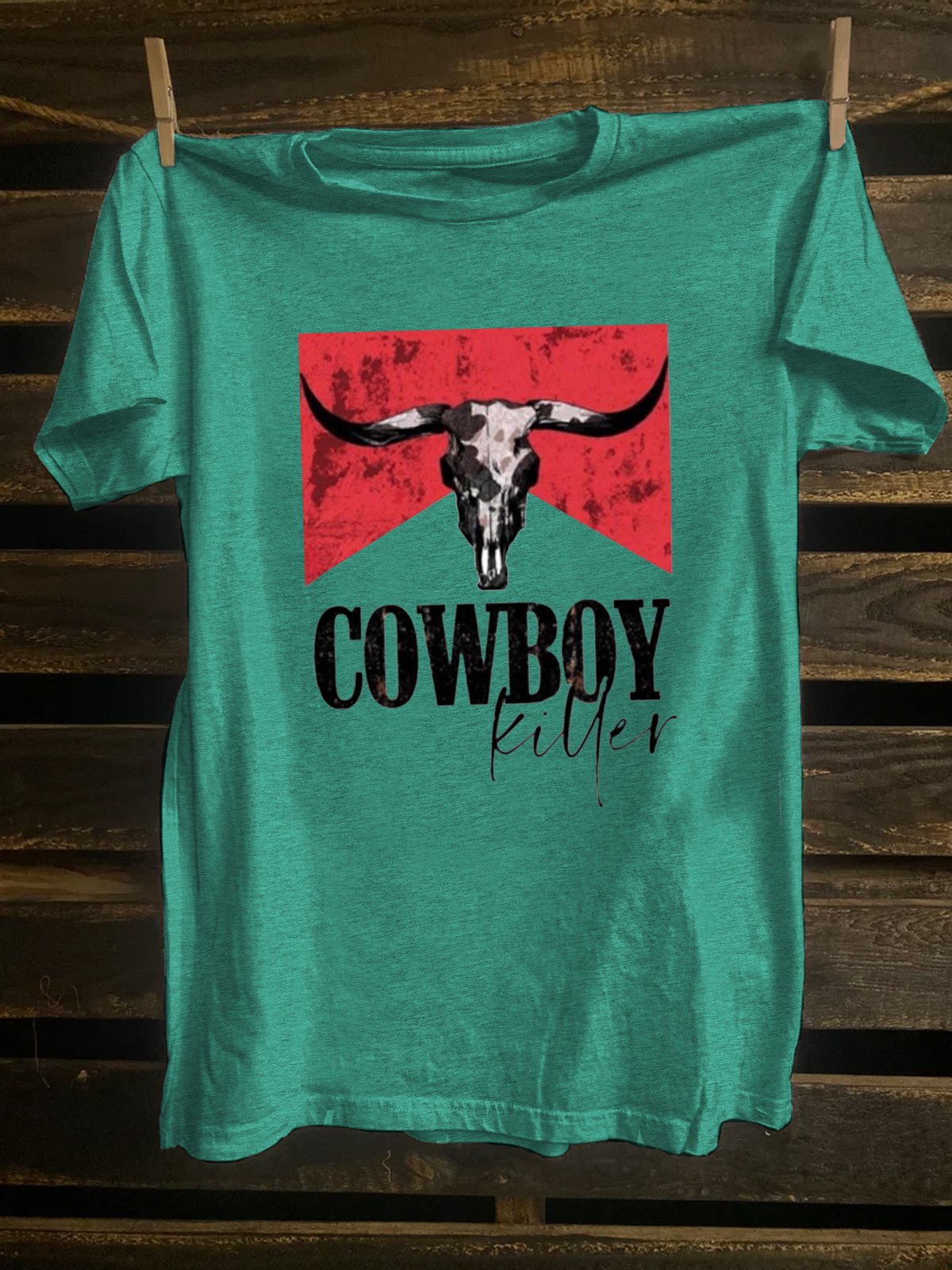 Western Style Crew Neck Cotton-Blend T-Shirt