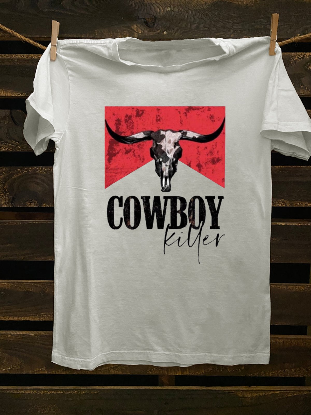 Western Style Crew Neck Cotton-Blend T-Shirt