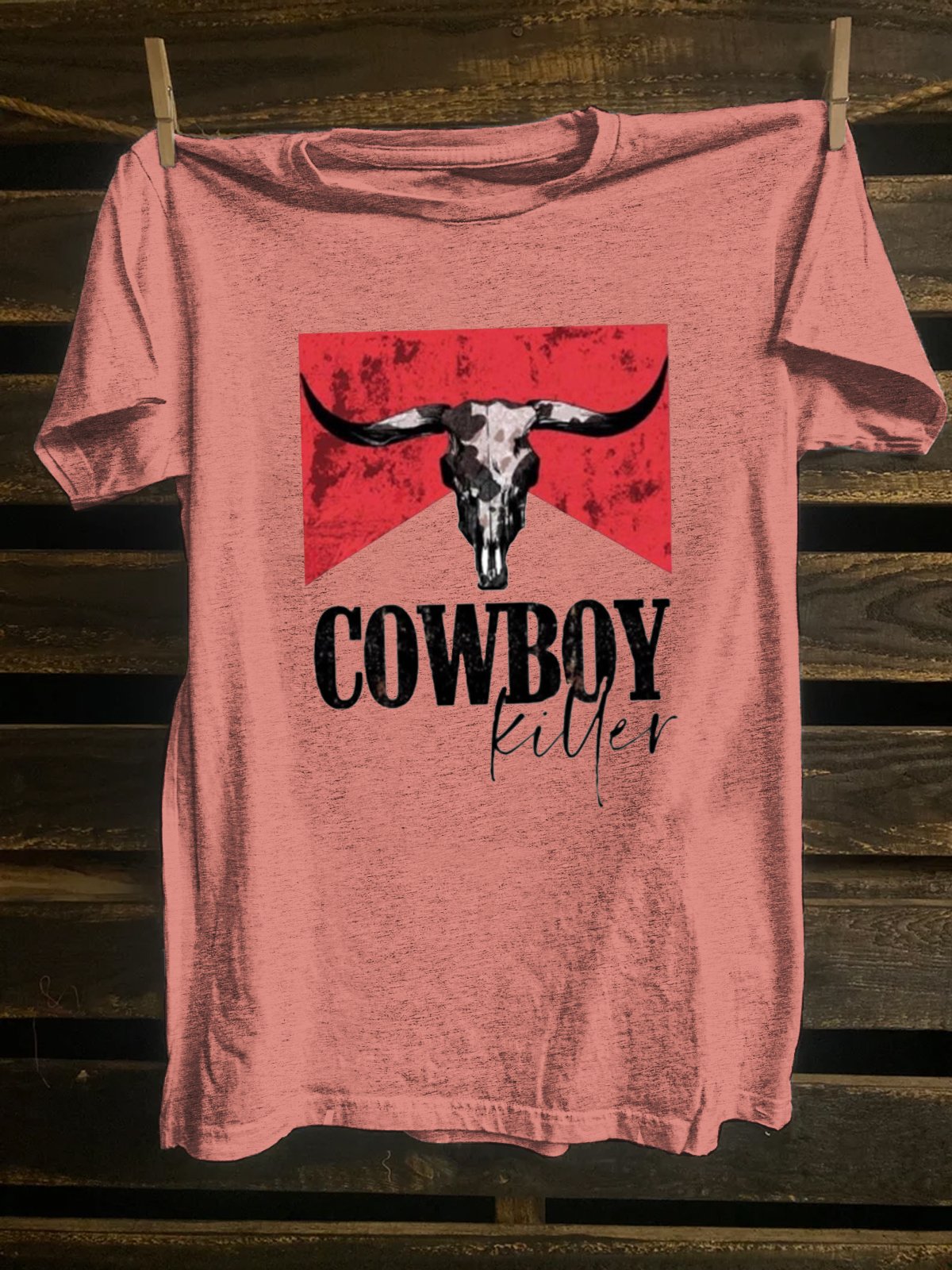 Western Style Crew Neck Cotton-Blend T-Shirt