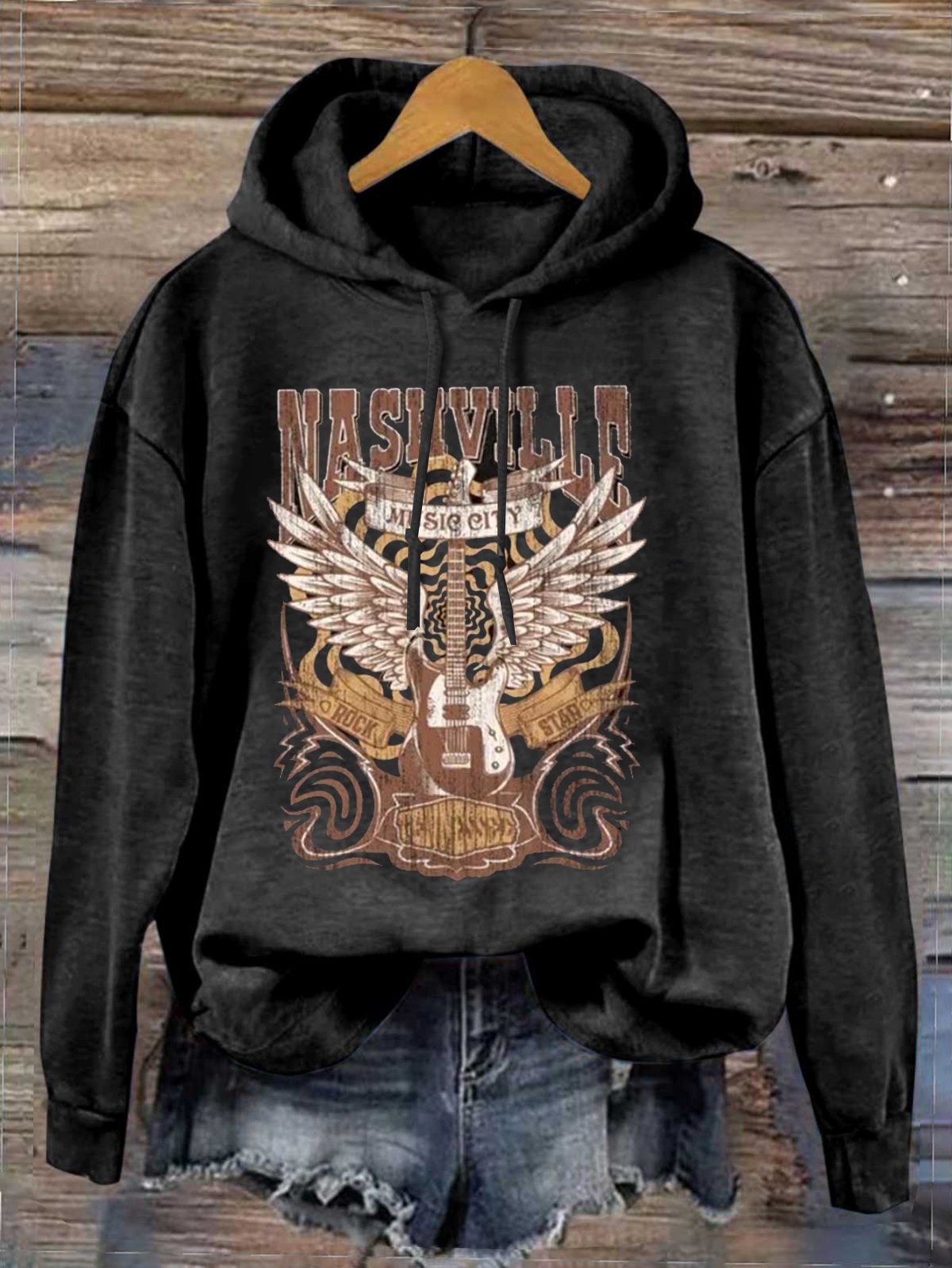 Letter Pattern Western Style Loose Hoodie Hoodie