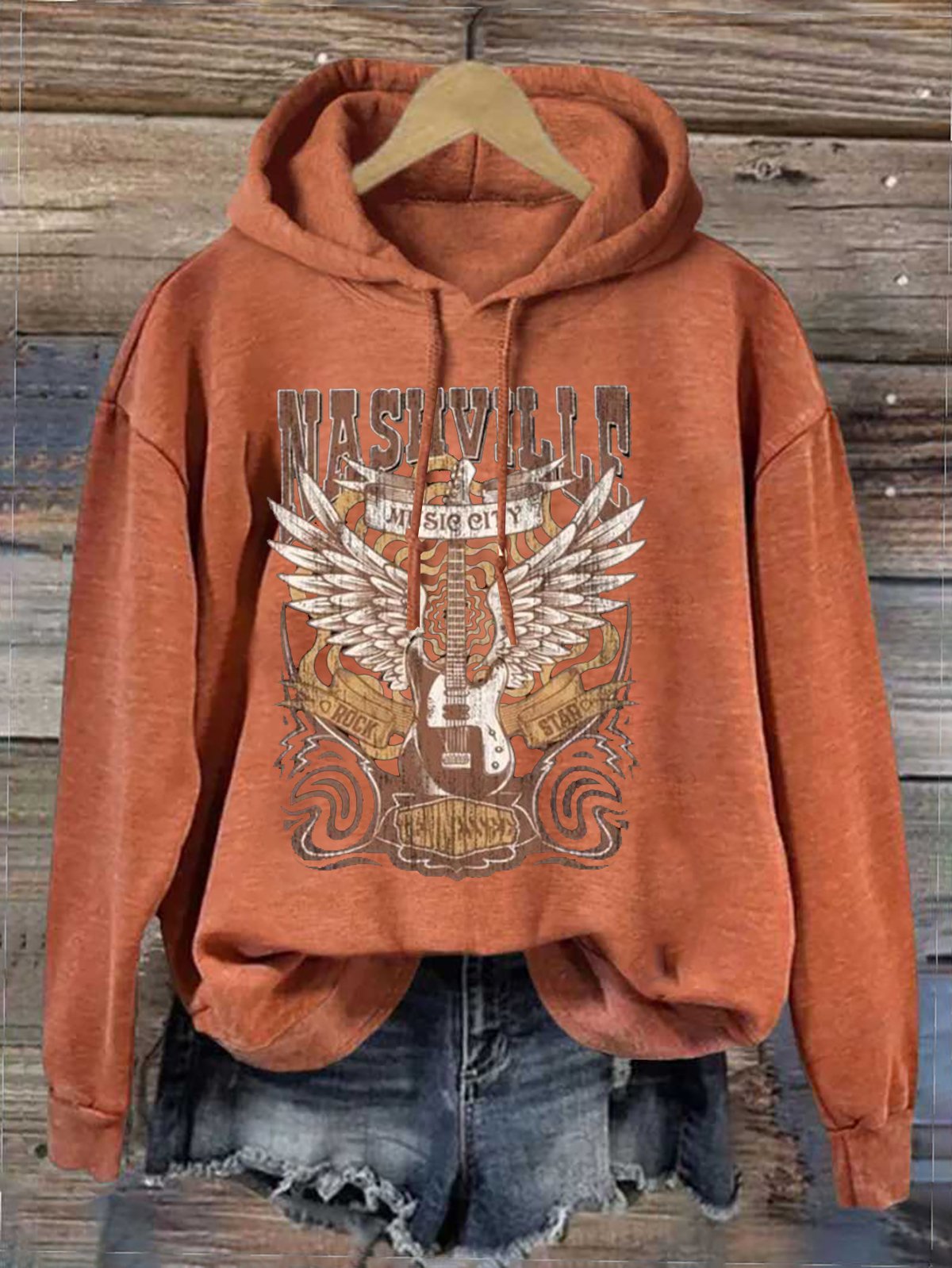 Letter Pattern Western Style Loose Hoodie Hoodie